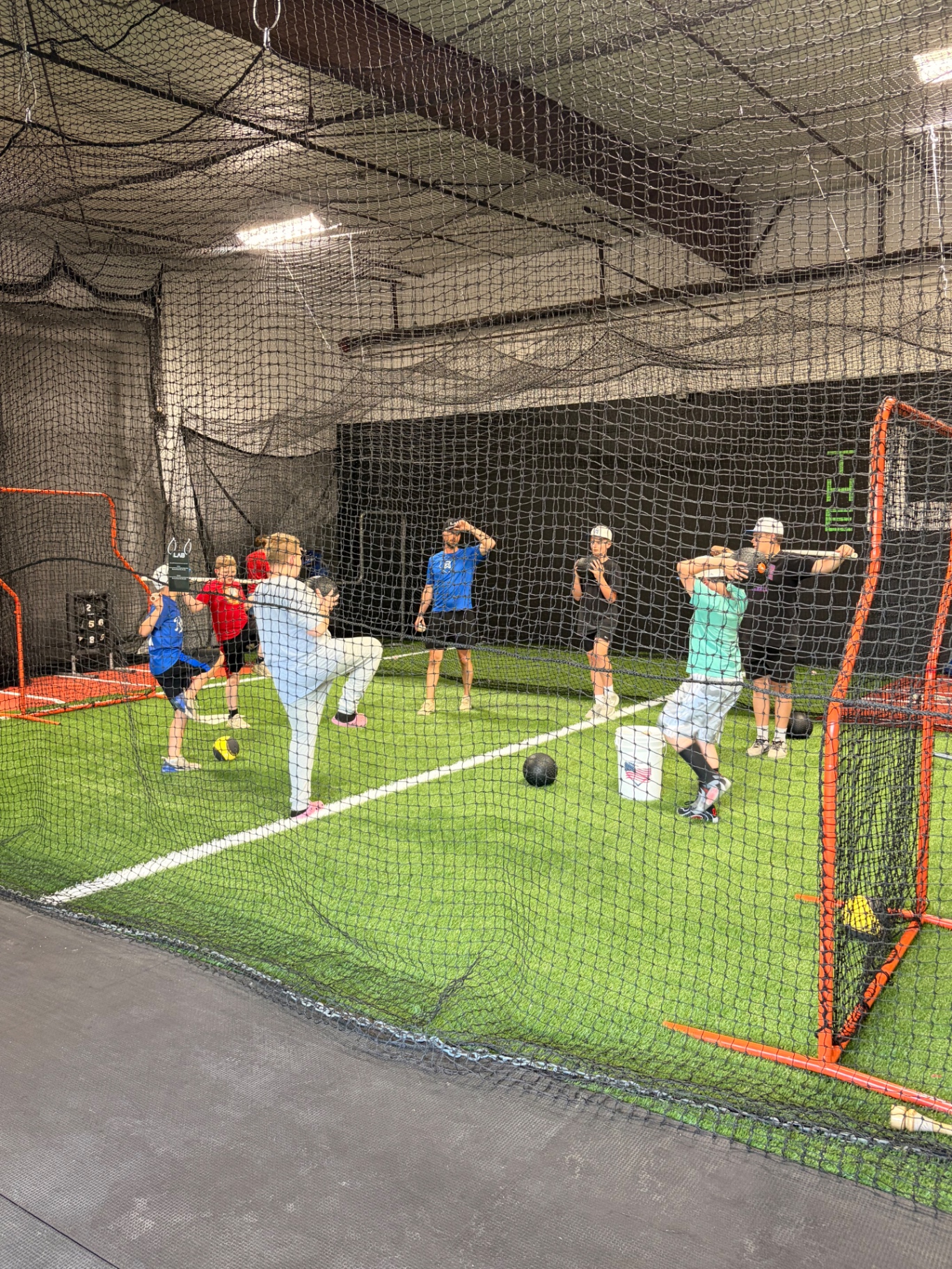 Group training session inside the cages