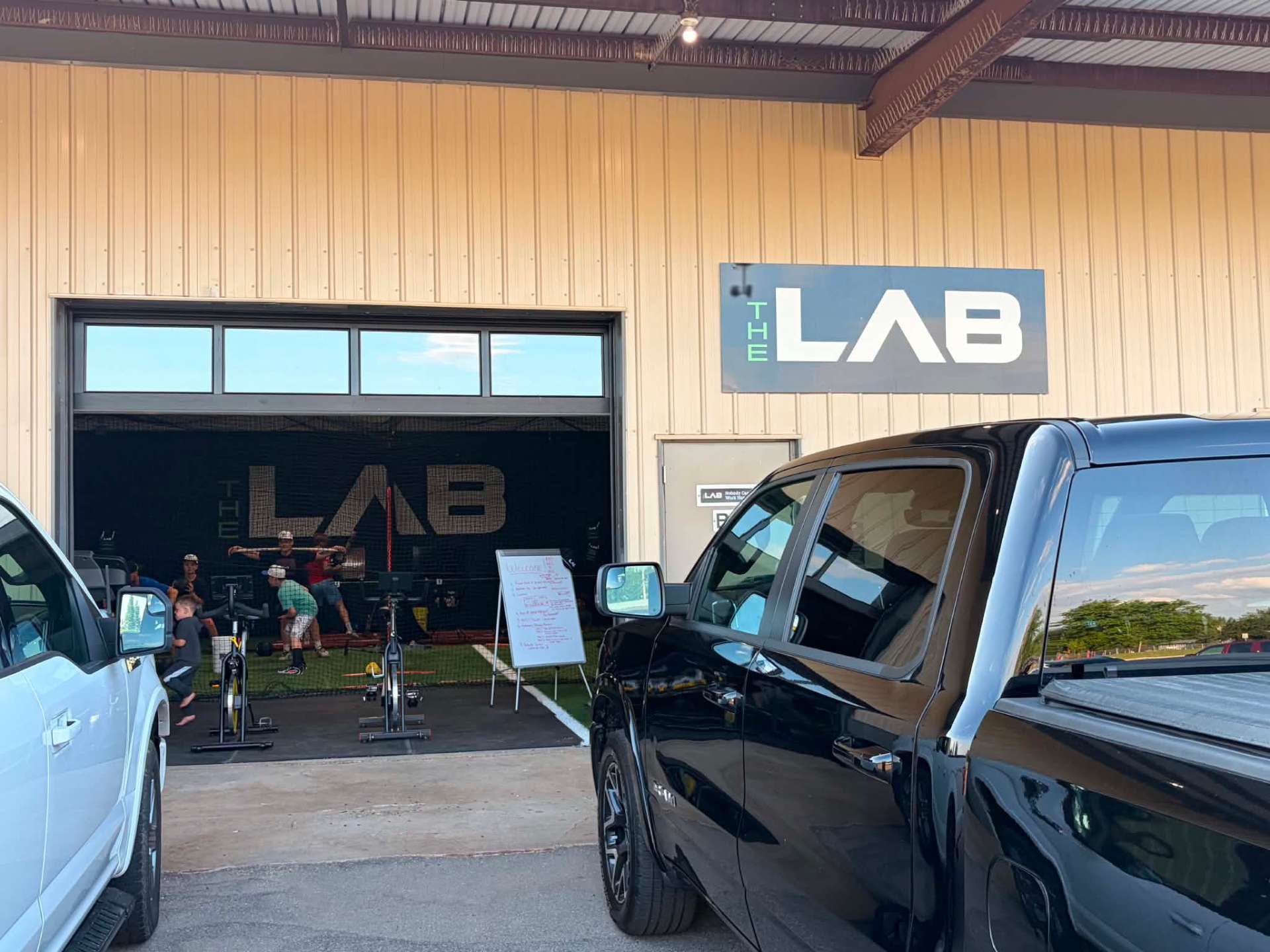 The Lab entrance with athletes training inside