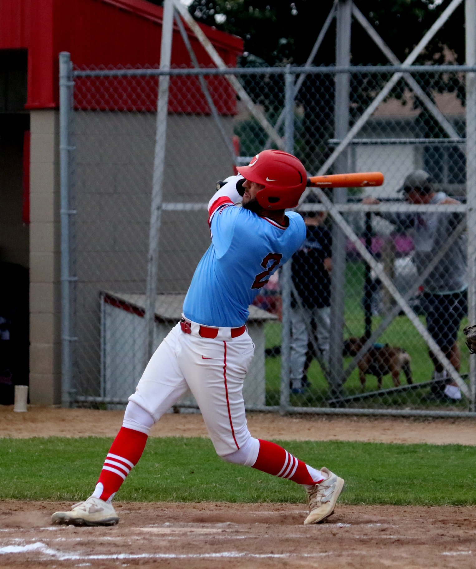 Pat Tschida finishing his swing at the plate
