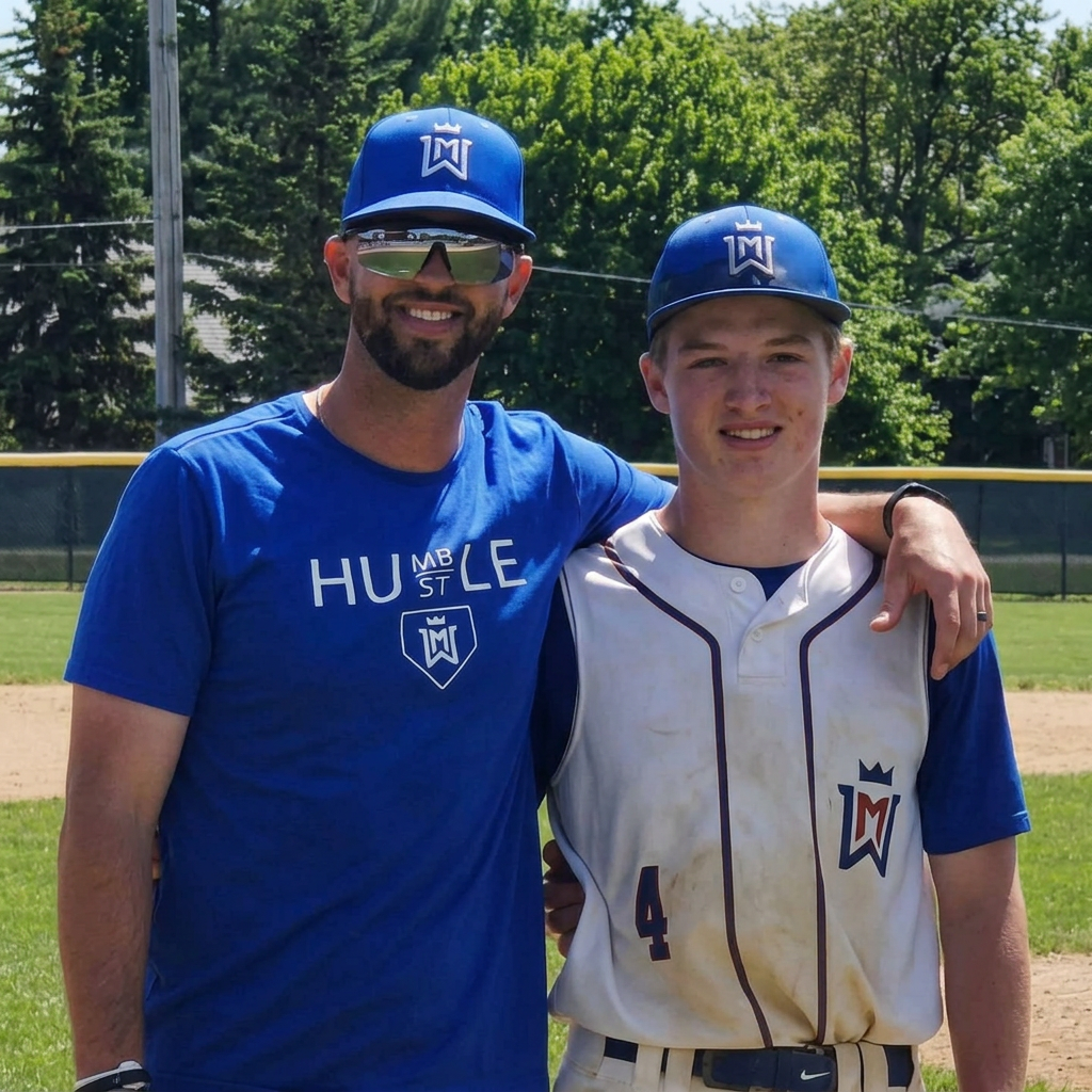 Pat Tschida with a Watertown-Mayer player after a game