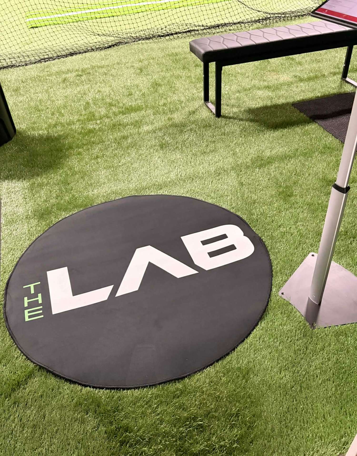 The Lab logo on the turf at the facility
